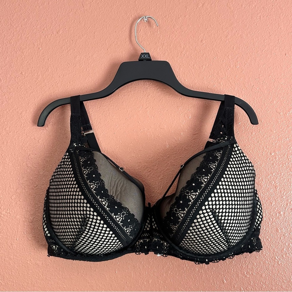 Cacique Black and White Mesh Lace Bra